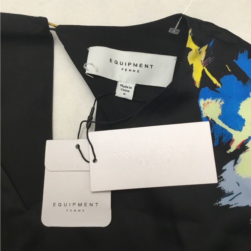 Equipment Black Asymmetrical Dress with Blue and Yellow Floral - Picture 5 of 14